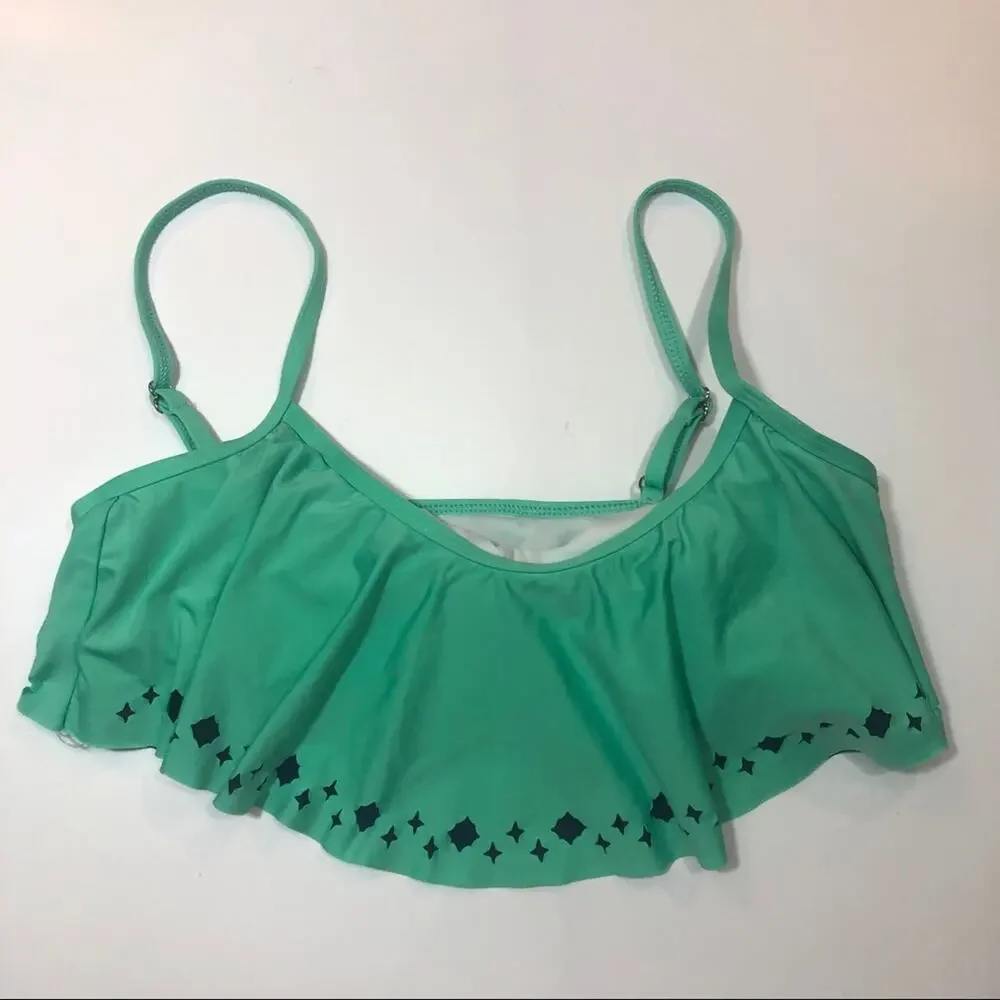 Splendid Sunblock Ruffle crop bikini swim top